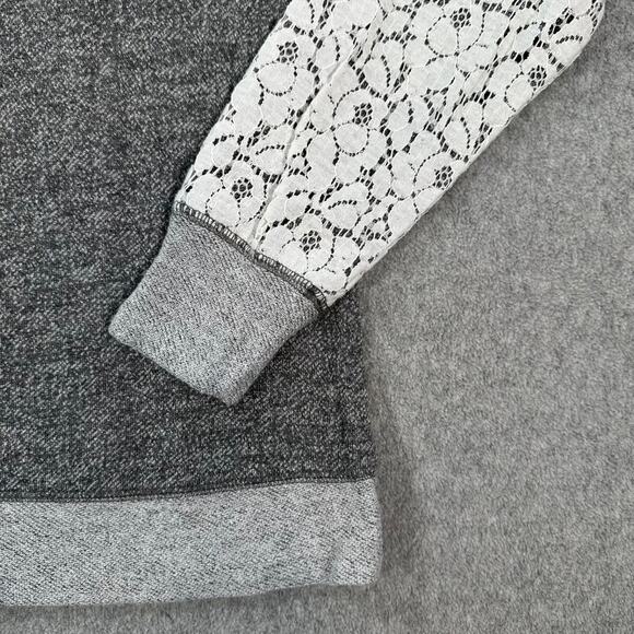 Philosophy Lace Raglan Sleeves Pullover Shirt Women's Small Heathered Gray Terry - Picture 2 of 8